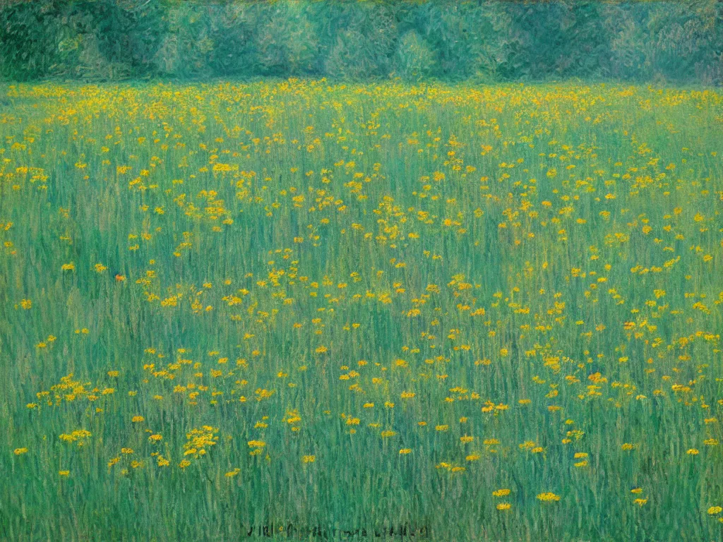 Image similar to a field of dandelions blowing in the wind, in the style of monet