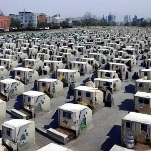 Image similar to city with army of toilets populated by s