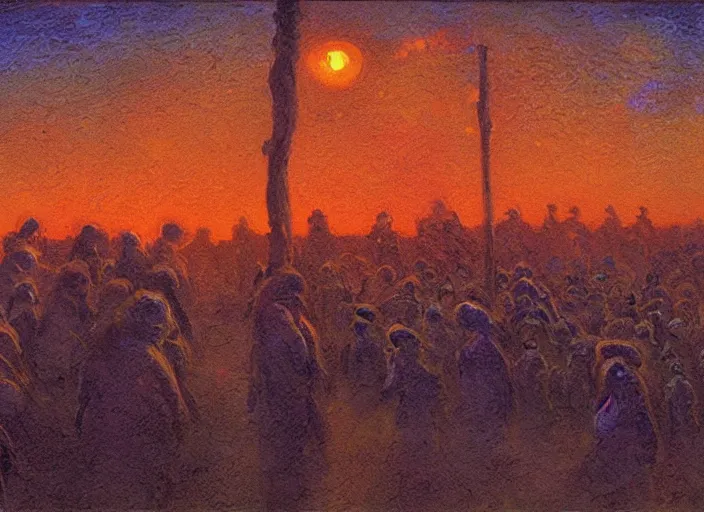 Image similar to impressionist painting of a somber hamster funeral at dusk, in the style of michael whelan and james gurney and wayne barlowe