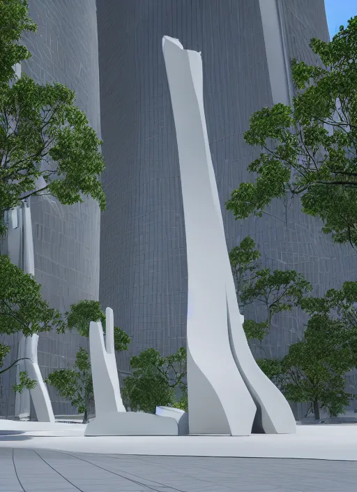 Prompt: highly detailed realistic architecture 3 d render of a futuristic tall stele monument in zaha hadid style standing in city park, archdaily, made in unreal engine 4 octane render