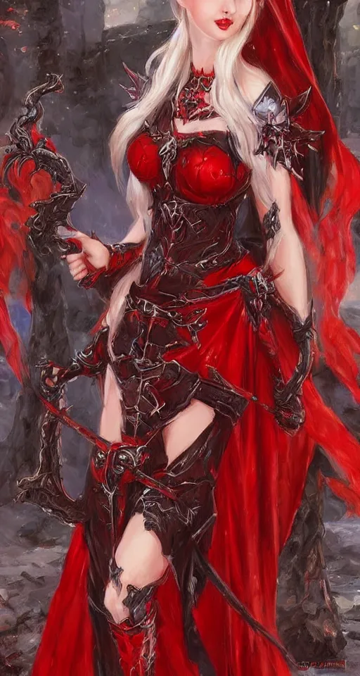 Image similar to Gothic elf princess in red dragon armor by Konstantin Razumov