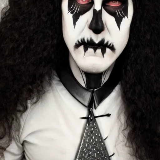 Image similar to portrait of weird Al yankovic in black metal makeup 8k highly detailed.