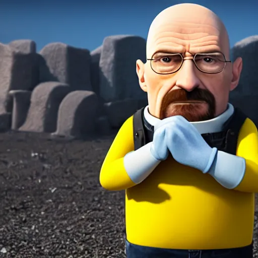 Image similar to Walter White as Gru in Despicable Me, artistic, 8k, cinematic, accurate, symetric, face, dramatic lighting, pastel colours, hdr