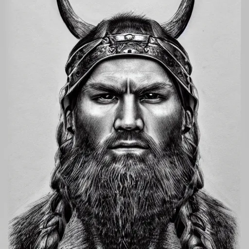 Prompt: highly detailed drawing of a portrait of a viking man, hyperrealistic, photorealistic, artstyle, highly detailed, sharp