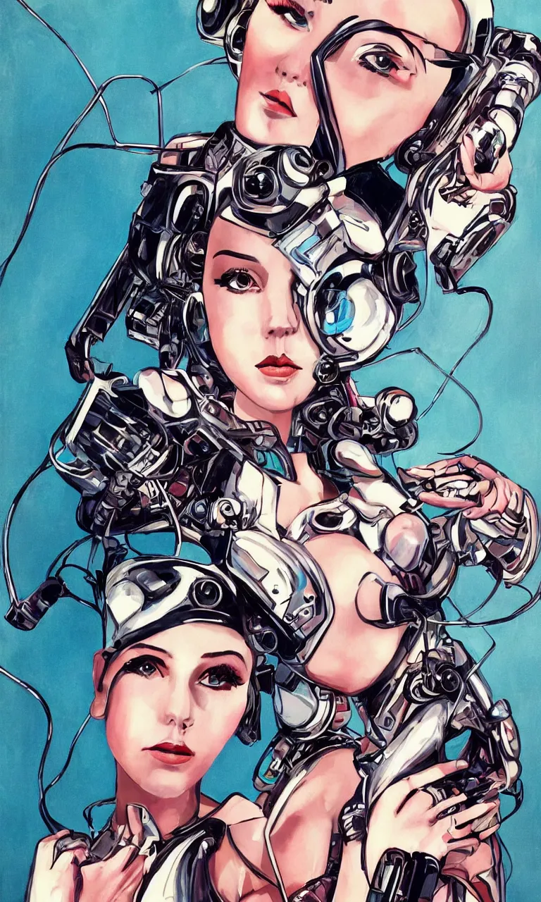 Image similar to the portrait of beautiful retro futuristic cyborg girl 9 0 s style