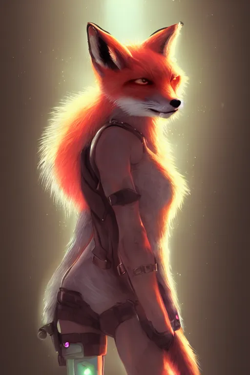 Image similar to a fox fursona, trending on artstation, by kawacy, furry art, digital art, cyberpunk, high quality, backlighting