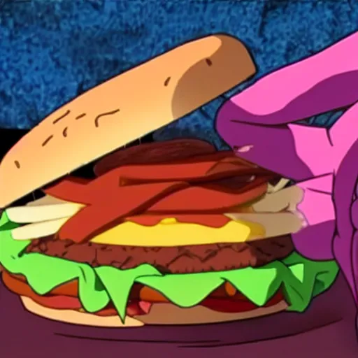 Image similar to unit one from neon genesis evangelion eating a big mac closeup 8 k