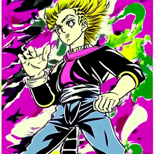 Image similar to jojo bizarre adventures, hirohiko araki style, manga frame