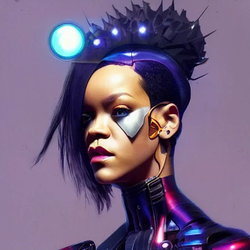 Prompt: cyborg Rihanna profile picture by Greg Rutkowski, dynamic pose, intricate details, futuristic, volumetric lights, streetwear, studio ghibli, Organic Painting , Matte Painting, geometric shapes, hard edges, trending on the artstation, fantasy LUT, realistic by Sachin Teng + Martin Grip + Moebius + Patrick Gleason, smooth, sharp focus, techwear, Industrial Scifi, detailed illustration, character portrait, highly detailed, digital painting, artstation, concept art, soft light, hdri, smooth, sharp focus, illustration, art by tian zi and craig mullins and WLOP and alphonse much,