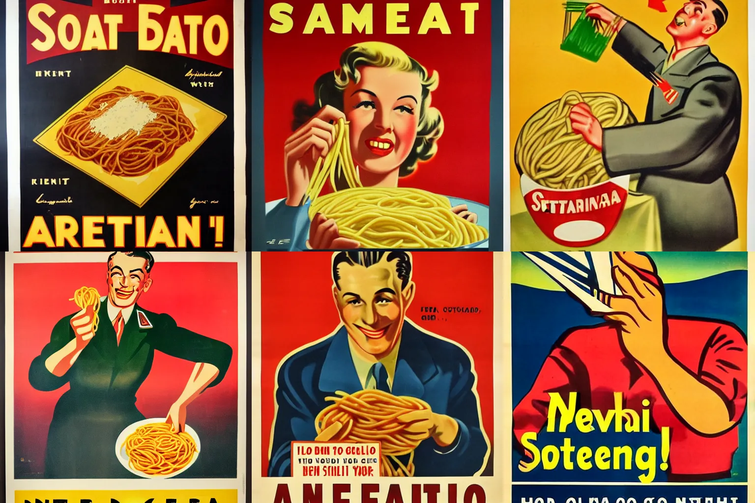 Prompt: a 1940s propaganda poster about spaghetti!