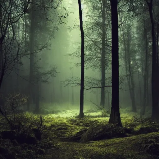 Image similar to deep forest scene, dark