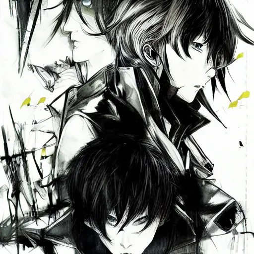 Image similar to Portrait of Yu Narukami from Persona 4, in the art style of Yoji Shinkawa, trending on Art Station, highly detailed, concept art, great composition