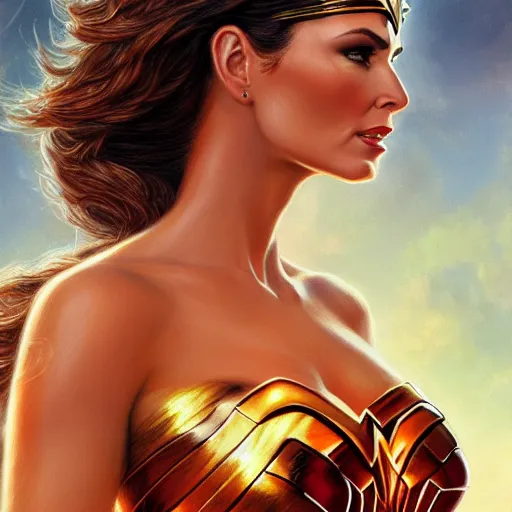 Prompt: glorious full head portrait of Shania Twain as Wonder Woman, fantasy, intricate, elegant, digital painting, trending on artstation, concept art, sharp focus, illustration by Gaston Bussiere and artgerm, 4k.