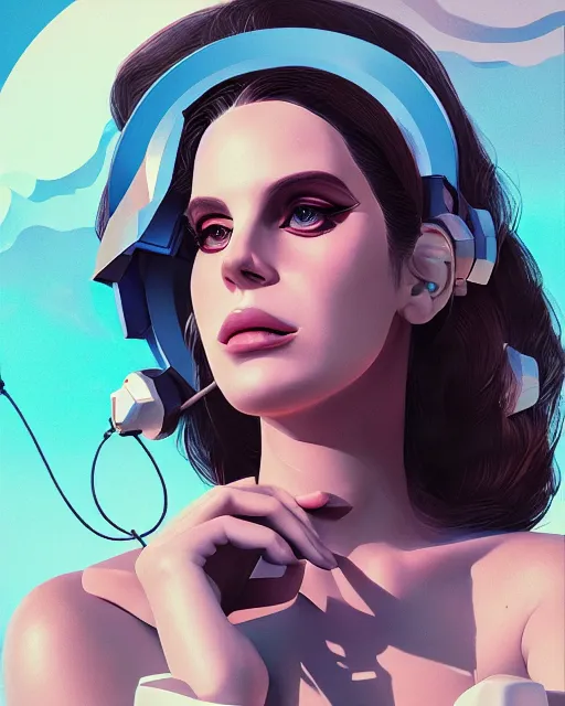 Image similar to portrait of lana del rey as a cyborg. intricate abstract. intricate artwork. by tooth wu, wlop, beeple, dan mumford. octane render, trending on artstation, greg rutkowski very coherent symmetrical artwork. cinematic, hyper realism, high detail, octane render, 8 k, iridescent accents