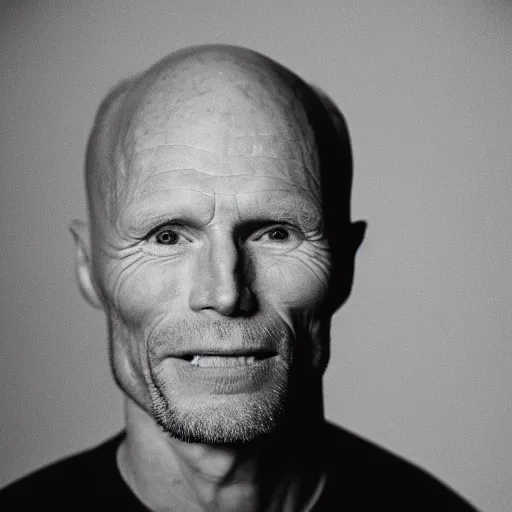 Image similar to Geoglyph representation of Ed Harris, studio lighting, F 1.4 Kodak Portra