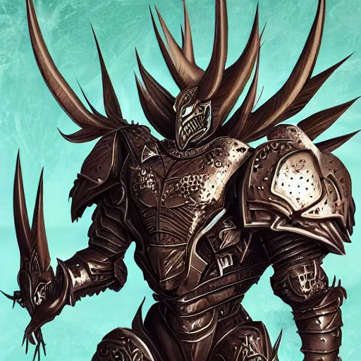 Image similar to A humanoid thistle armour monster, highly detailed, digital art, sharp focus, trending on art station, plant, anime art style