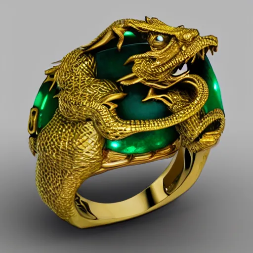 Image similar to ornate emerald dragon ring +4k, unreal engine, octane render,