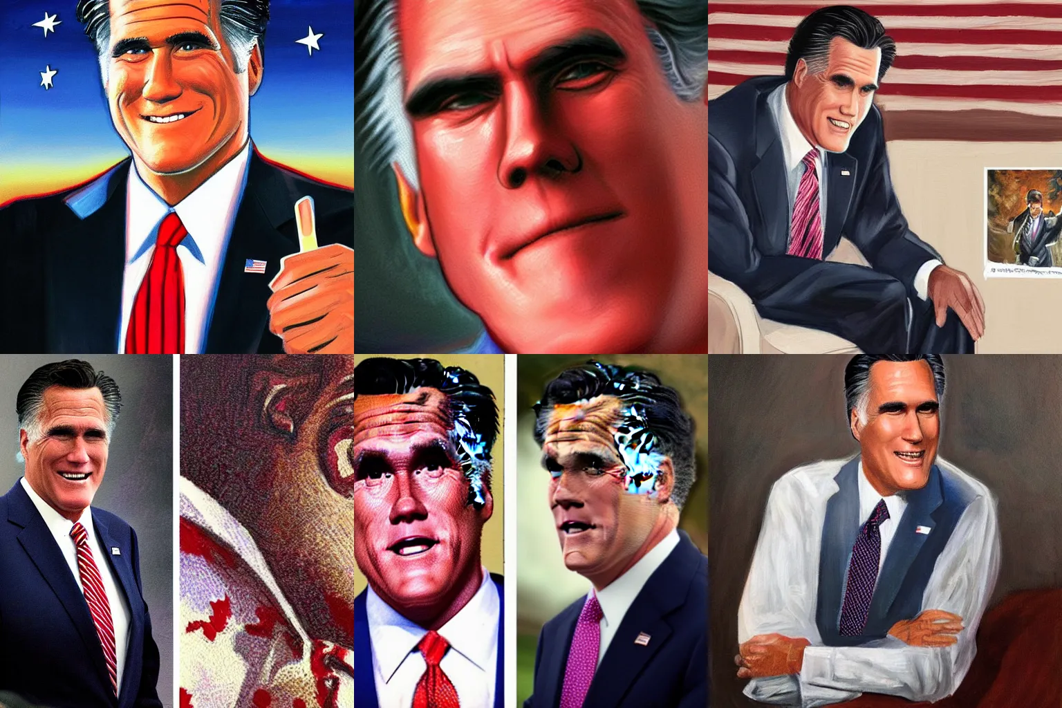 Prompt: Mitt Romney To Travel Back In Time To Kill Liberal Versions Of Himself, photorealistic painting