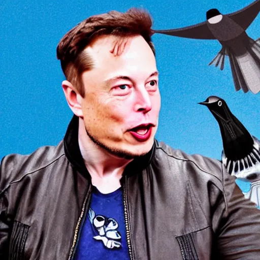 Prompt: Elon Musk as a blue bird screaming at a robot