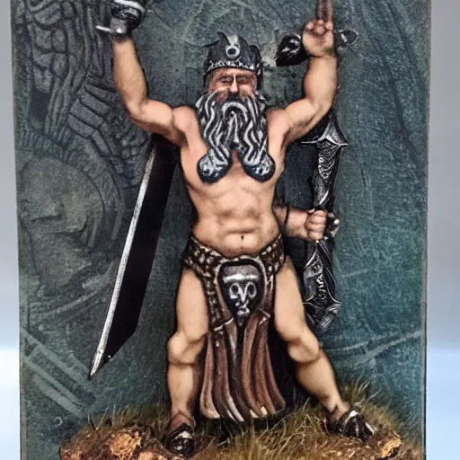 Prompt: odin with huggin and munning on his shoulders walking through the sea of death, followed by the valkyries. he is holding gungir in his right hand, 6 0 mm portrait photo