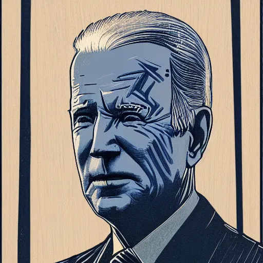 Image similar to Woodcut portrait of joe biden by falling into the stars greg rutkowski, 4k, intricate details