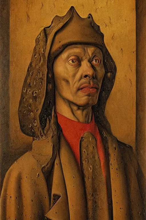 Prompt: portrait of nyarlathotep, oil painting by jan van eyck, northern renaissance art, oil on canvas, wet - on - wet technique, realistic, expressive emotions, intricate textures, illusionistic detail