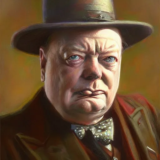 Image similar to Winston Churchill as a fantasy D&D merchant, portrait art by Donato Giancola and James Gurney, digital art, trending on artstation