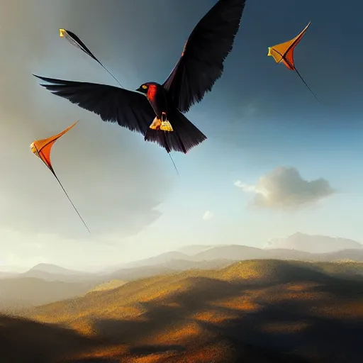 Prompt: milano bird, milvus milvus, kite, flying in avila mountains, 4 k, concept art, by wlop, ilya kuvshinov, artgerm, krenz cushart, greg rutkowski, pixiv. cinematic dramatic atmosphere, sharp focus, volumetric lighting, cinematic lighting, studio quality