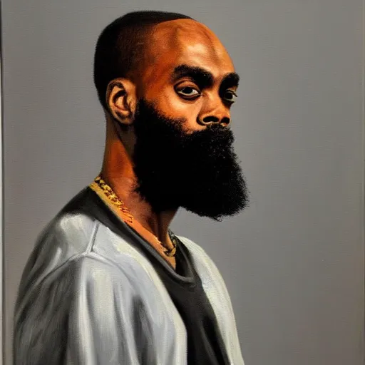 Prompt: MC Ride, oil painting, portrait