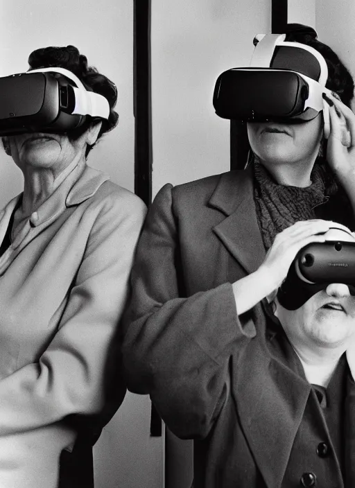 Image similar to 1 9 5 0 people using a vr headset by vivian maier. professional photography.