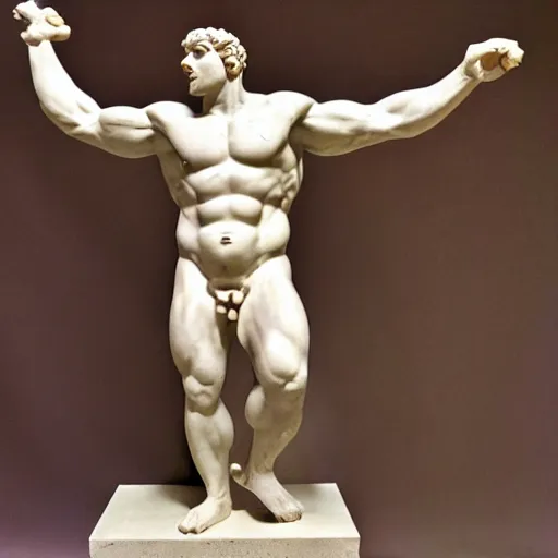 Image similar to greek marble statue of shrek flexing his arms behind his back