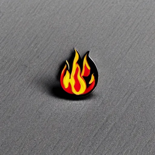 Prompt: a photo of a retro minimalistic fire flames enamel pin, studio lighting, behance