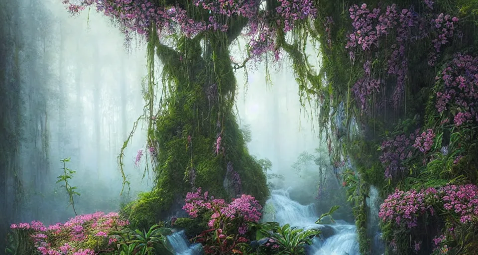 Prompt: dna, woman, ferdinand knab, breath - taking beautiful, streams, flowers, and mist, an aesthetically pleasing, dynamic, energetic, lively, complex, intricate, detailed, well - designed digital art, streams, flowers, and mist, early morning, light and shadow