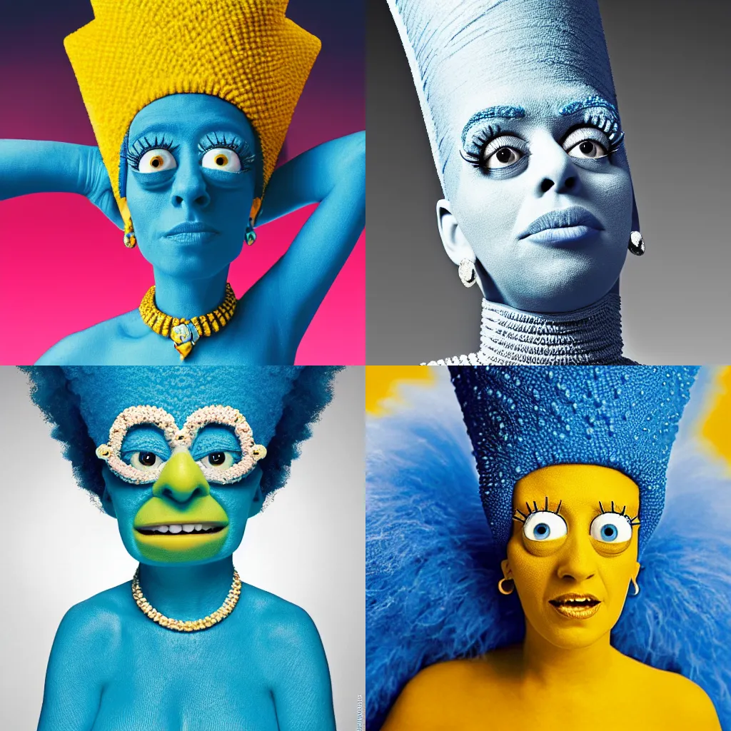 Prompt: photo of Marge Simpson by Mario Testino, award-winning, detailed, 82 mm sigma art, close up