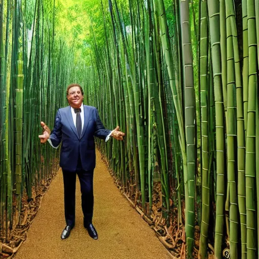 Prompt: Silvio Santos at a bamboo forest