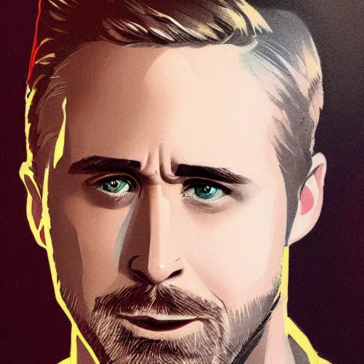 Image similar to “Portrait of Ryan Gosling by Greg Rutkowski, young, attractive, highly detailed portrait, scifi, digital painting, artstation, concept art, smooth, sharp foccus ilustration, Artstation HQ”