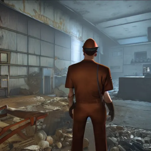 Image similar to jerma985 in fallout, unreal engine, in game screenshot, high definition