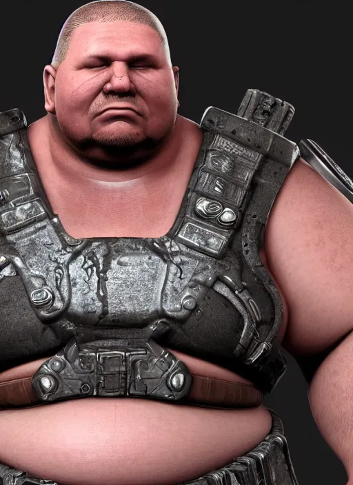 Image similar to Morbidly obese Marcus Fenix from Gears of War, detailed 3D render