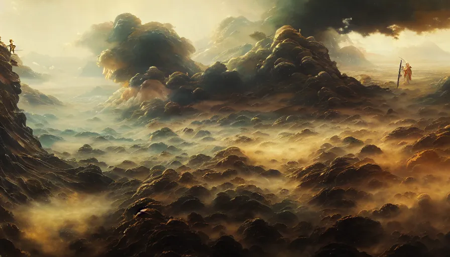 Prompt: baroque oil painting of key visual large epic samurai battle, rain, brutalist fantasy, rule of thirds golden ratio, fake detail, trending pixiv fanbox, acrylic palette knife, style of makoto shinkai takashi takeuchi yoshiyuki sadamoto greg rutkowski chiho aoshima