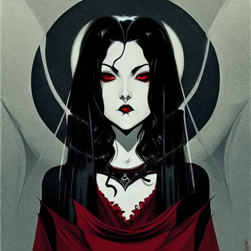 Image similar to beautiful vampire queen with fangs, symmetrical face, evil, portrait, cinematic, dramatic, powerful, super detailed and intricate, by koson ohara, by darwyn cooke, by greg rutkowski, by satoshi kon