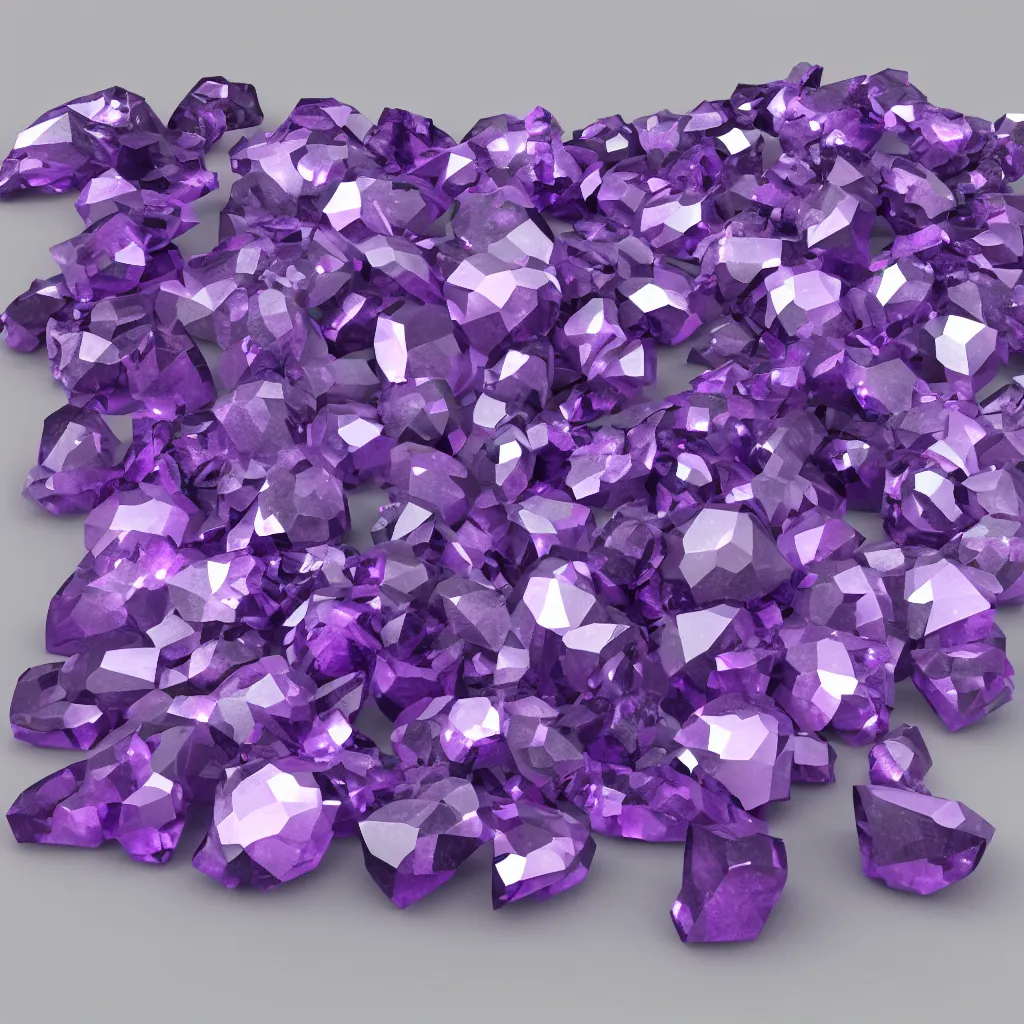 Prompt: high quality 4 k texture purple amethyst gem stones, sparkly, 3 d octane render, blender design assets, 3 d, photo - realostic, high poly, 3 0 0 dpi, 8 k render, ue marketplace, unreal engine 5, volumetric lighting, realistic shadows,