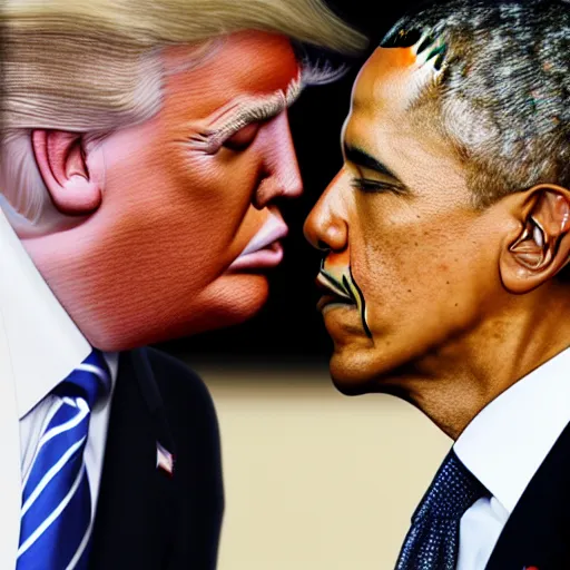 Image similar to obama kissing donald trump, 4k photo, detailed, closeup