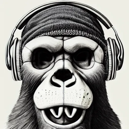 Prompt: stoned ape skull, headphones and knitted cap, realistic, watercolor, extremely detailed, sharp focus, wide view, smooth, digital illustration, by james jean, by rossdraws, frank franzzeta, mcbess, sakimichan, brosmin, danton fadeev, steve simpson