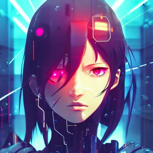 cyberpunk anime art, refractions on lens, rowan, Stable Diffusion