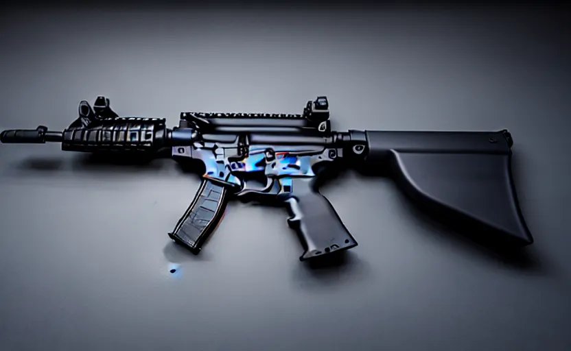 Image similar to minimalist m4 carbine inspired by Tesla, studio lighting