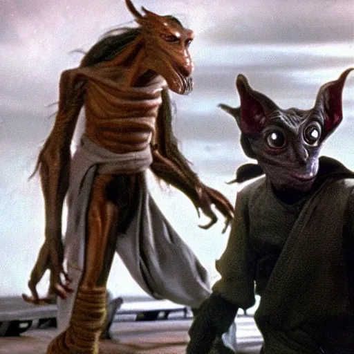 Image similar to jar jar binks reacting to atomic warfare