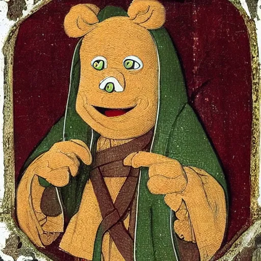 Image similar to medieval portrait of a muppet.