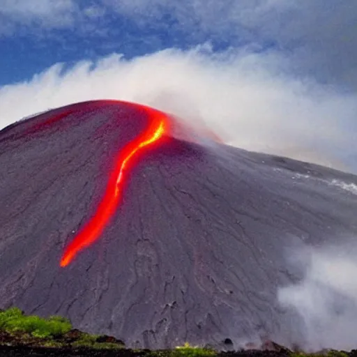 Image similar to a tsunami of lava flying down a volcano's slopes
