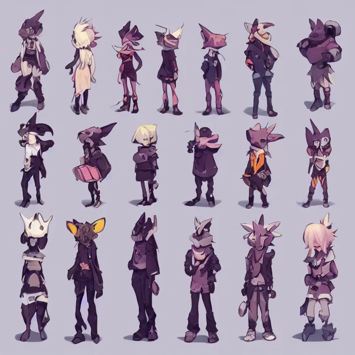 Image similar to concept art of chinchilla video game characters head designs, disgaea, flcl, hearthstone, unique silhouettes, cute casual streetwear, by marc brunet and artgerm