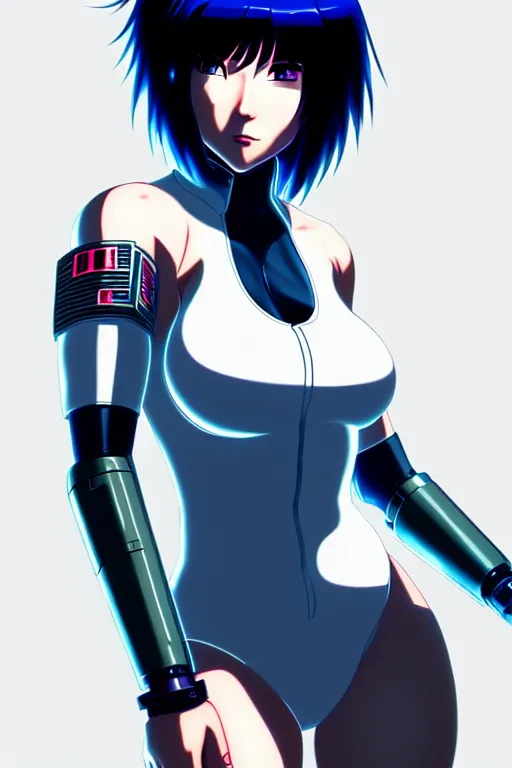 Image similar to a still fullbody portrait of motoko kusanagi ghost in the shell, finely detailed features, closeup at the faces, perfect art, at a cyberpunk city, gapmoe yandere grimdark, trending on pixiv fanbox, by ilya kuvshinov, rossdraws, artgerm